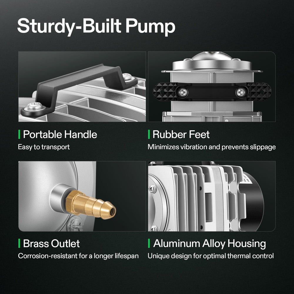 VIVOSUN air pump kit side view highlights easy-access connectors
