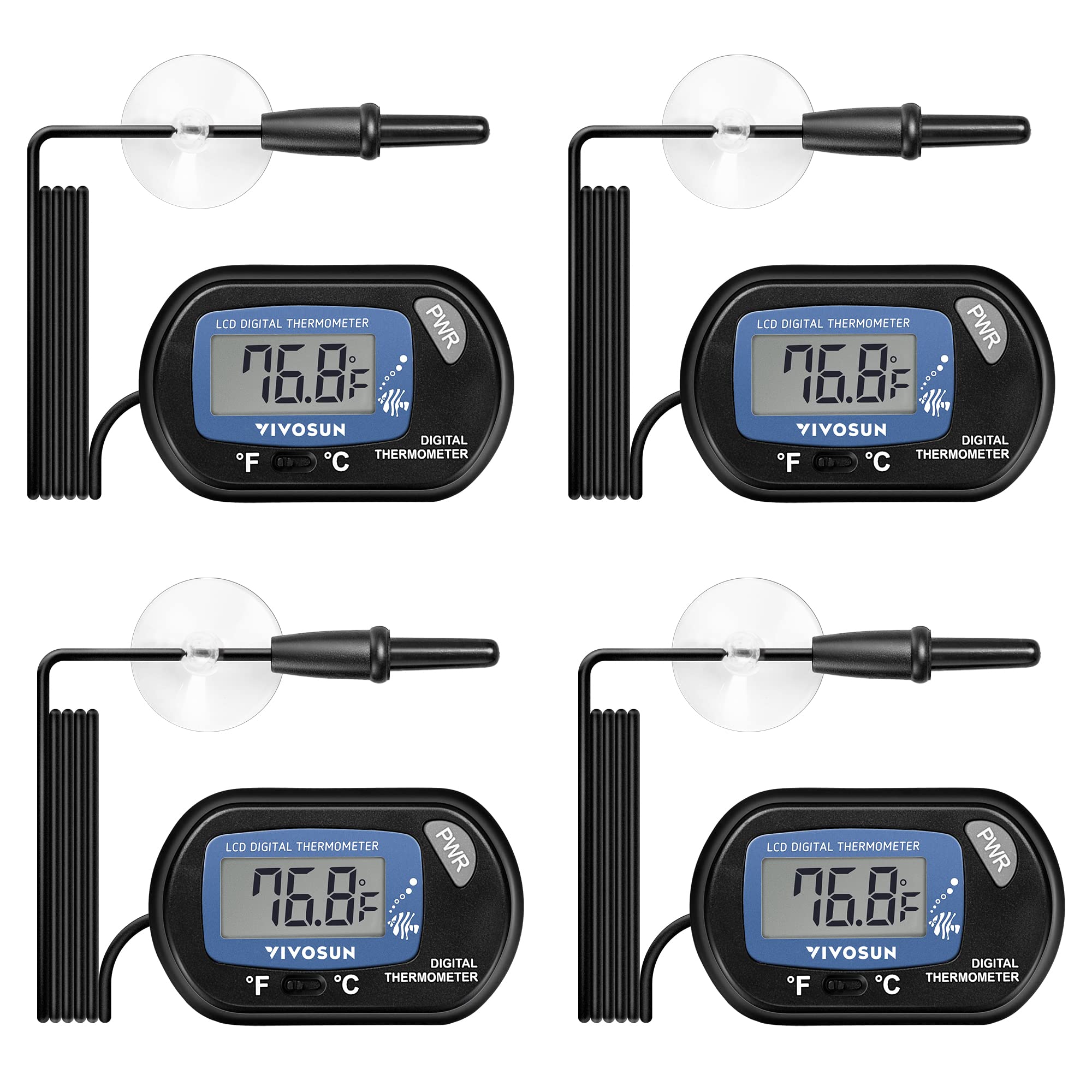 VIVOSUN aquarium thermometer with LCD display for clear temperature readings in any tank.