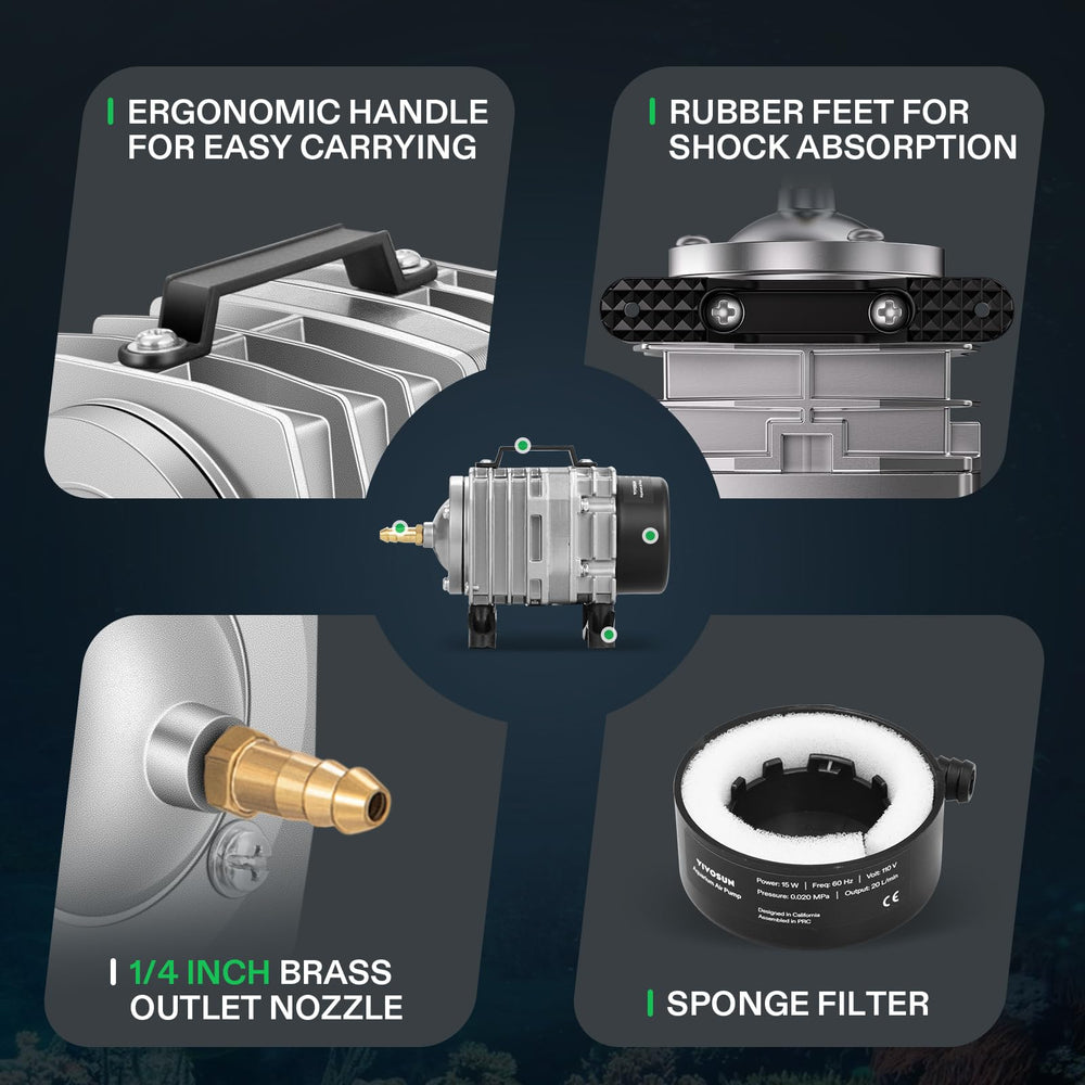 VIVOSUN outlet manifold close-up shows six adjustable outlets for versatile aeration