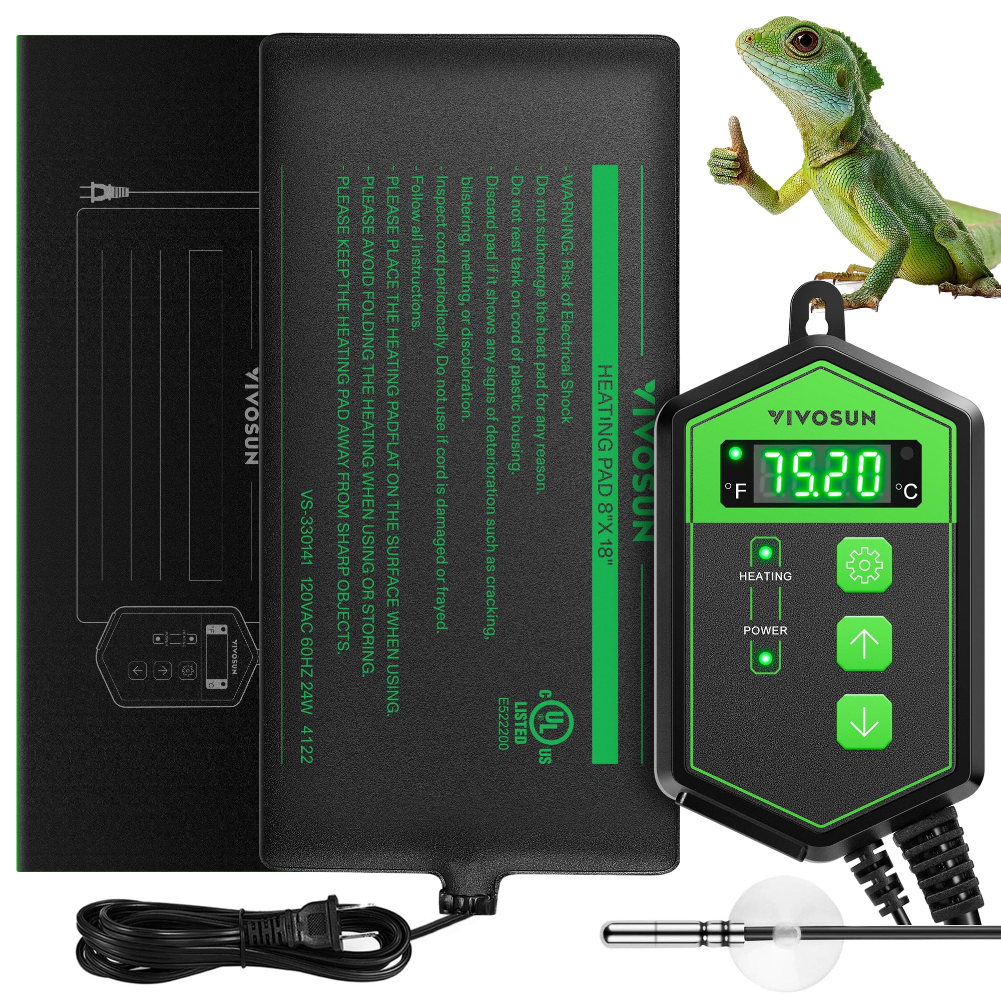 VIVOSUN reptile heating pad under terrarium delivering stable warmth.