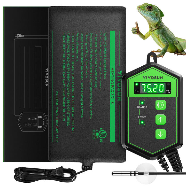 VIVOSUN reptile heating pad under terrarium delivering stable warmth.