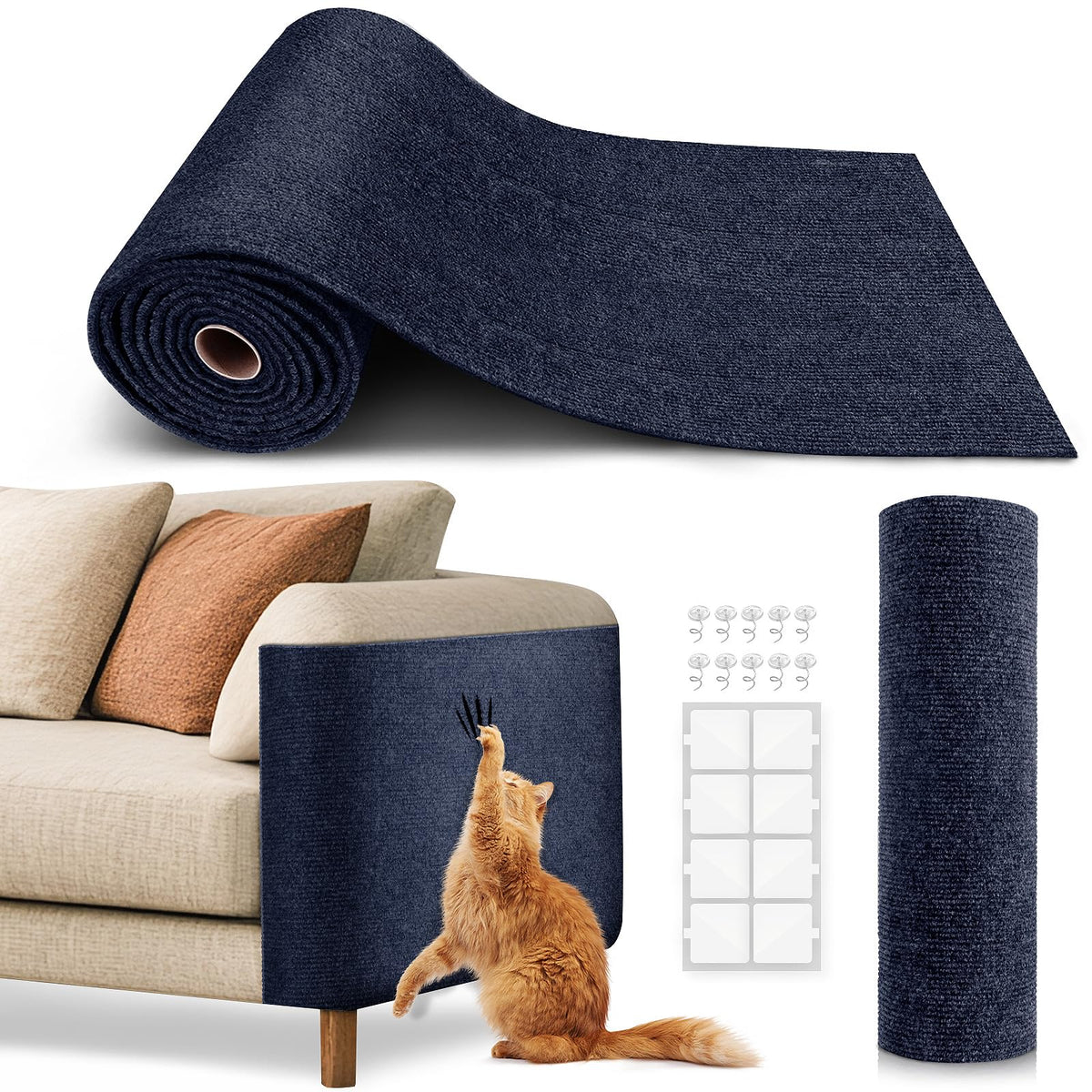VIVOYAN cat scratch mat in blue, durable surface for claws and furniture protection.