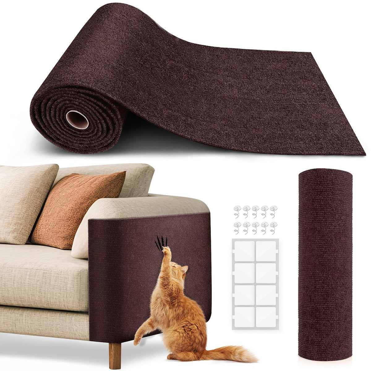 VIVOYAN cat scratch mat fully covers a sofa edge for furniture protection.