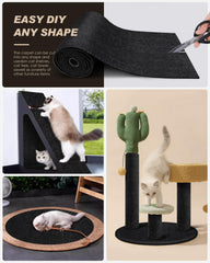 Trim-to-fit cat scratcher mat being cut to fit a cat tree