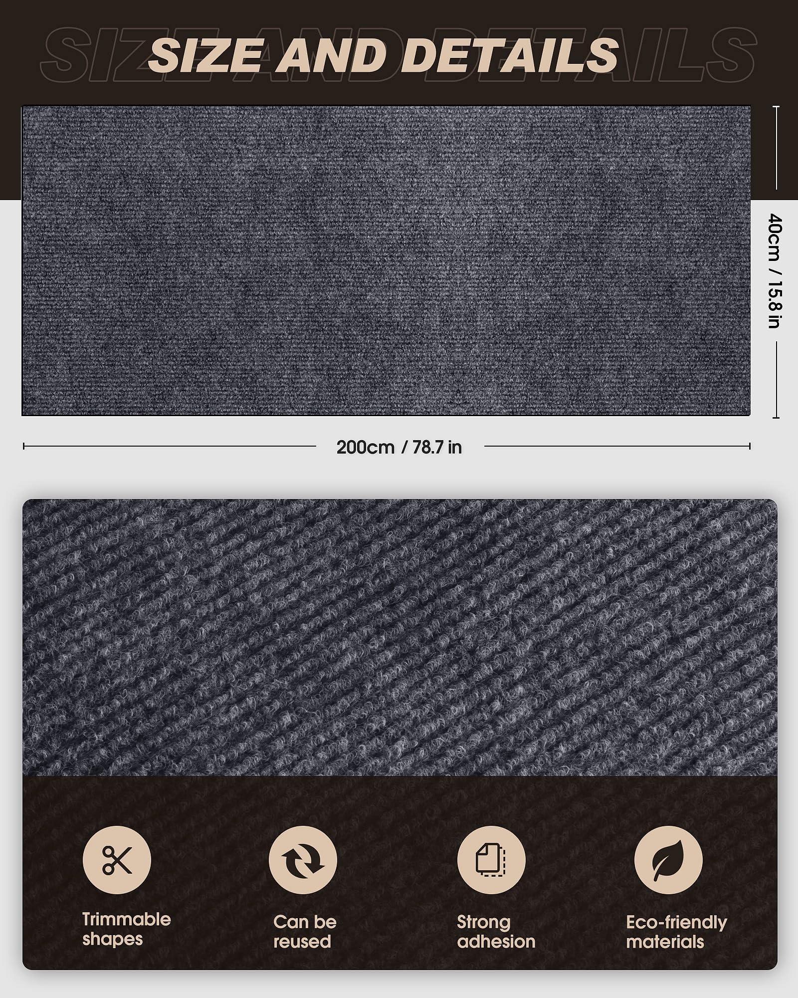 VIVOYAN trim-to-fit design shows easy customization for stairs, shelves, or couches.
