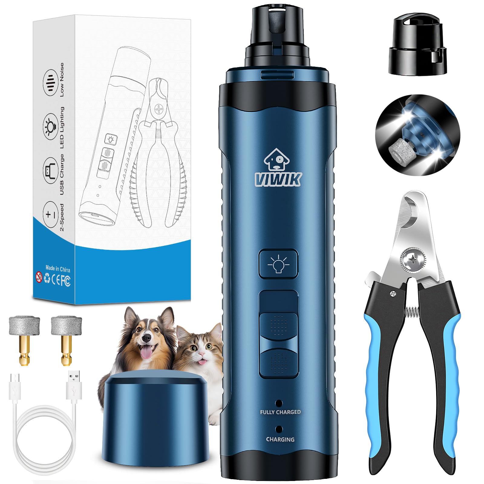 VIWIK dog nail grinder with LED lights for precise trimming.