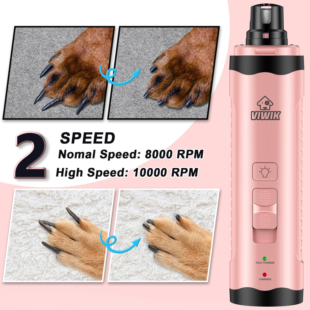 VIWIK dog nail grinder showing two speeds for different nails