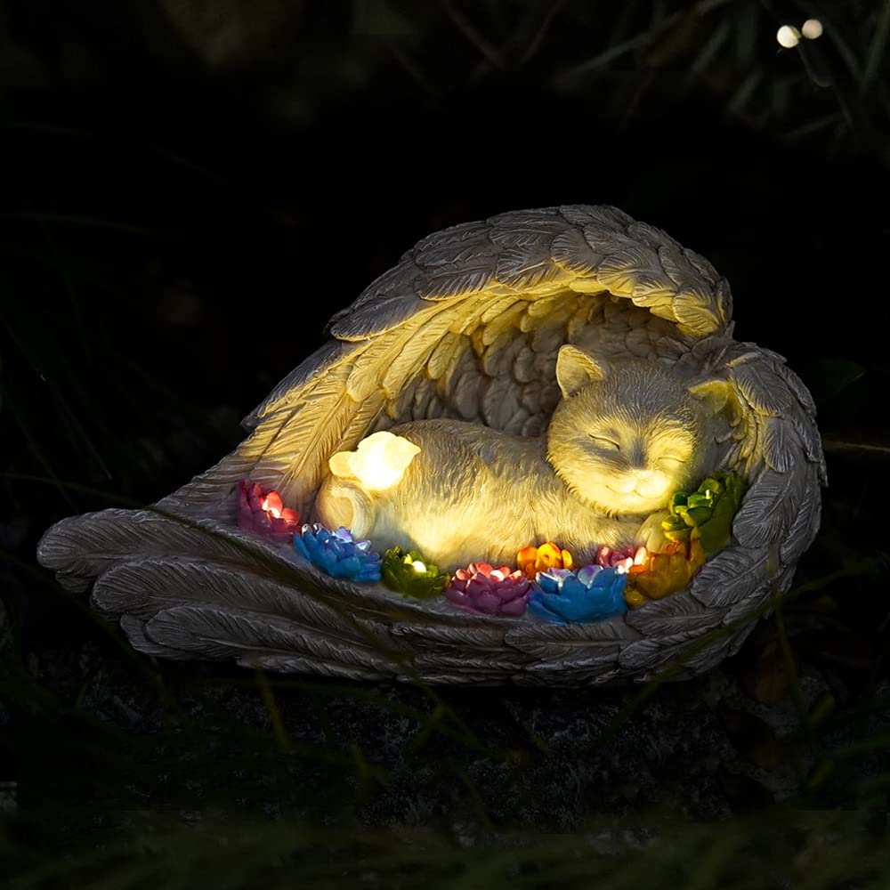 VKEVOC solar angel cat statue blends tribute with serene outdoor decor.