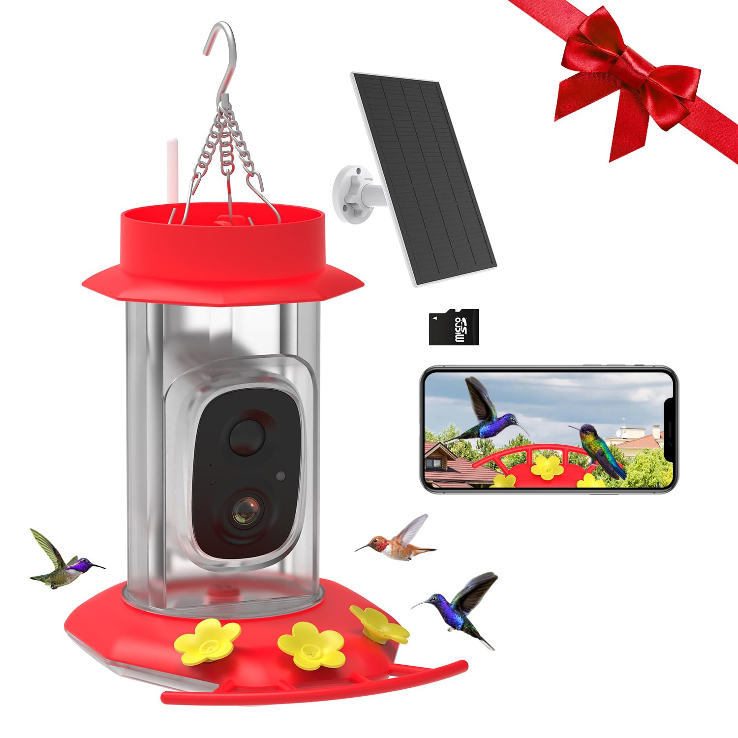 VKfoy Hummingbird Feeder with Camera offers live garden views for balcony birdwatching.