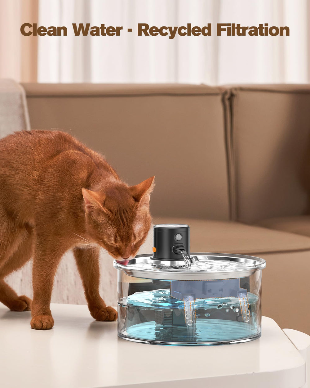 VKIMISS cat fountain in use demonstrates fresh water access.