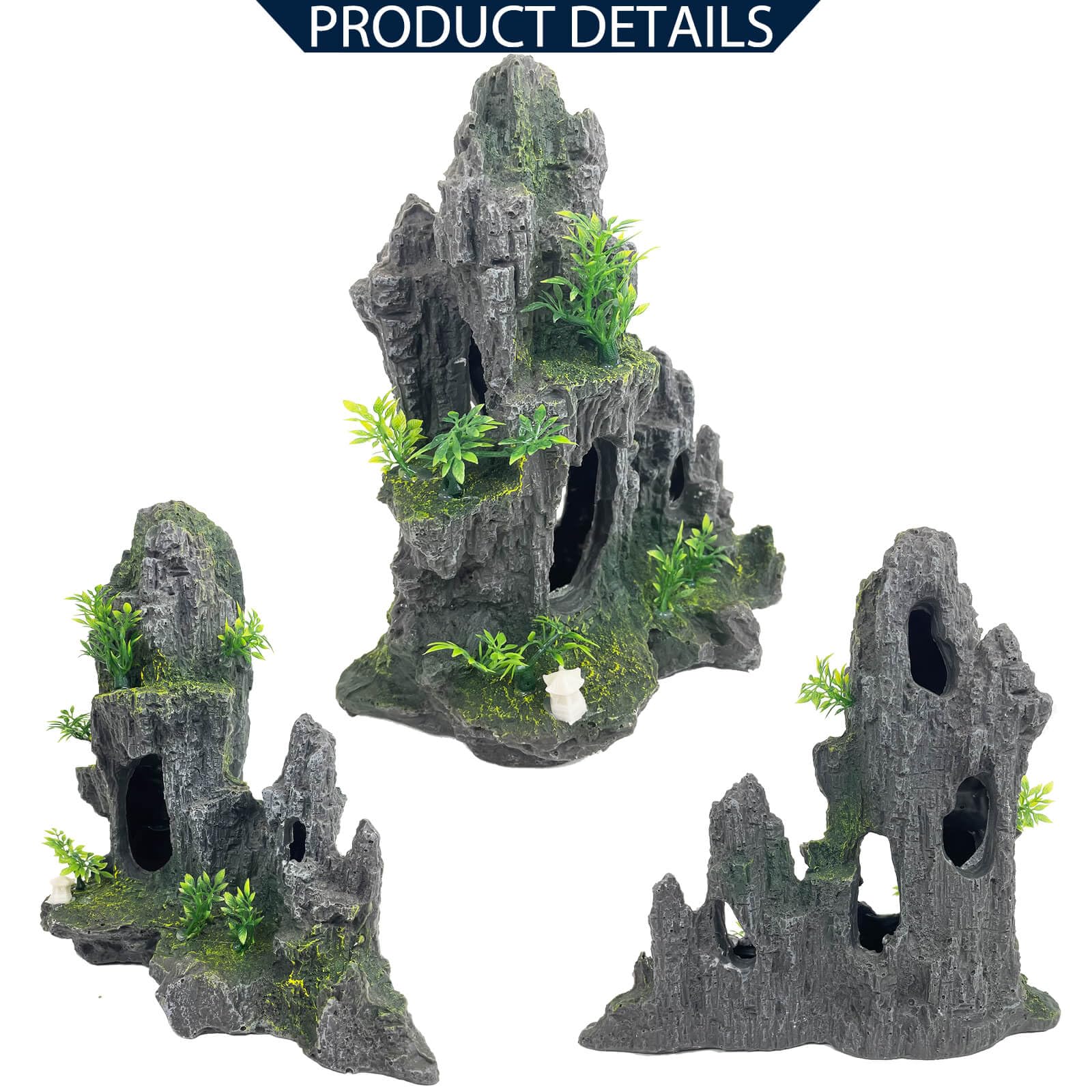 VMCN landscape ornament includes artificial plants for quick tank landscaping.