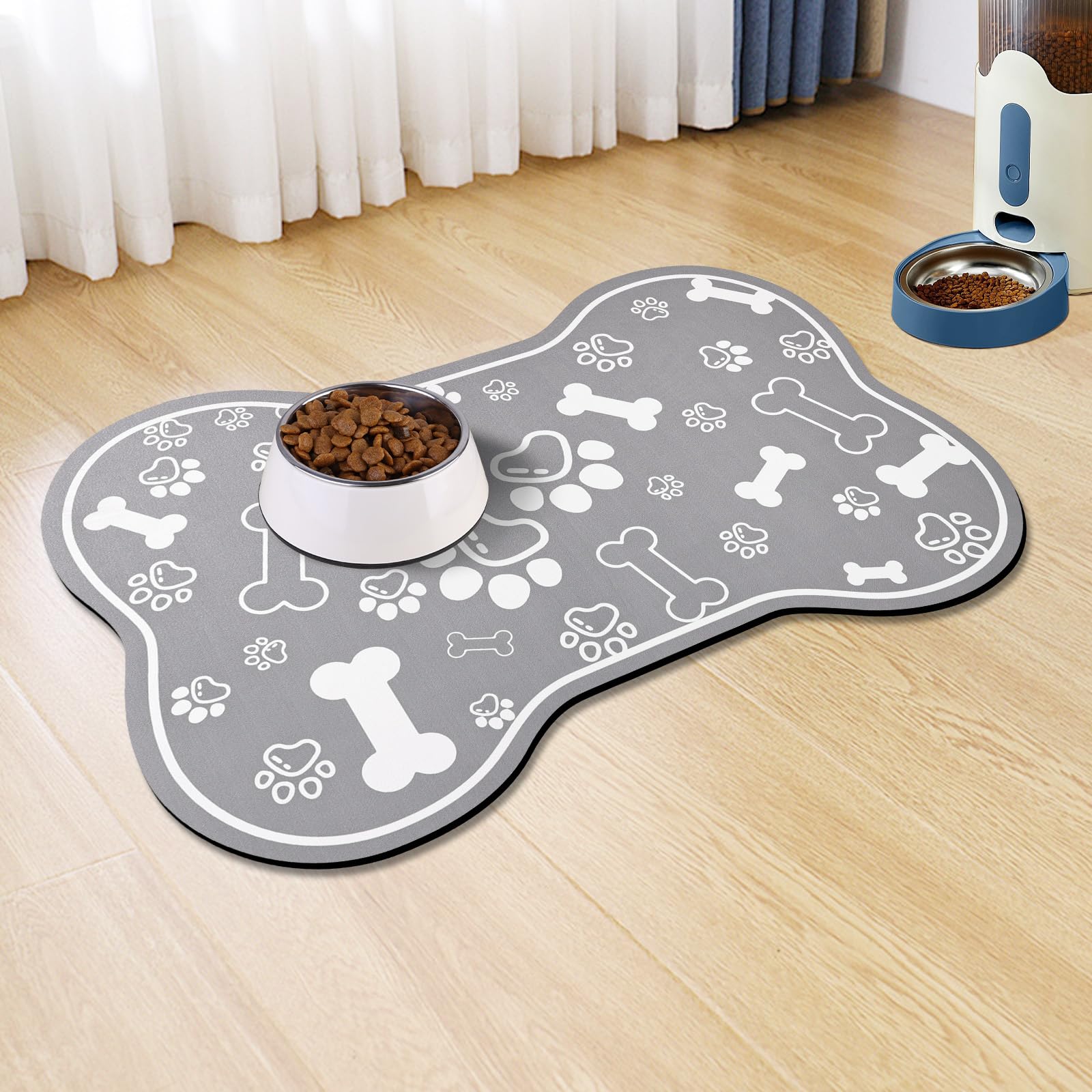 Voanos dog cat food mat 16x24 grey protects floors with rapid absorption.