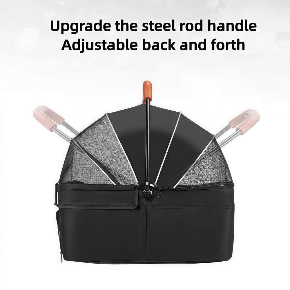 VOCRVSJY stroller with 180-degree canopy for flexible pet viewing.