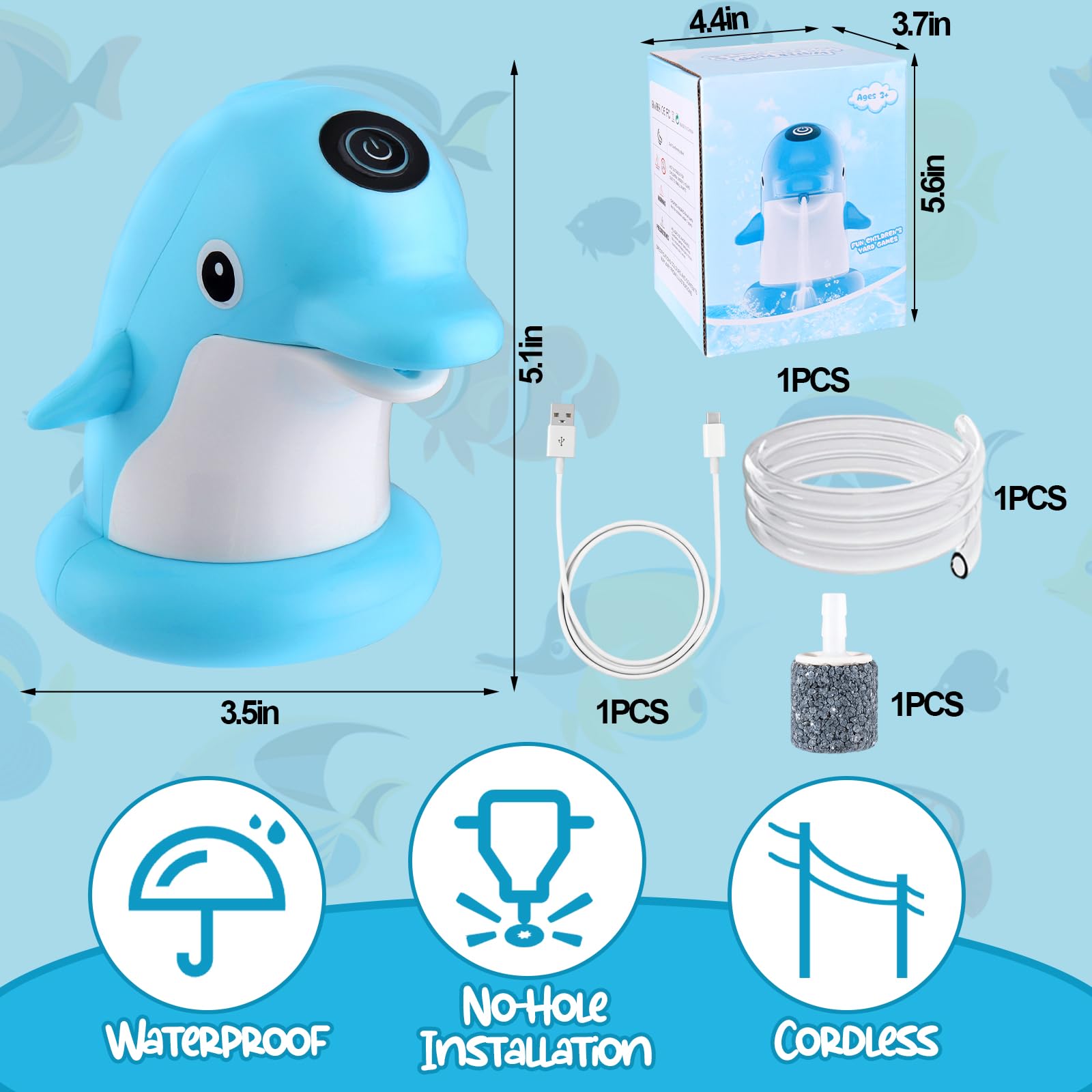 Vodolo cordless water table pump shows a 4W motor delivering strong flow.