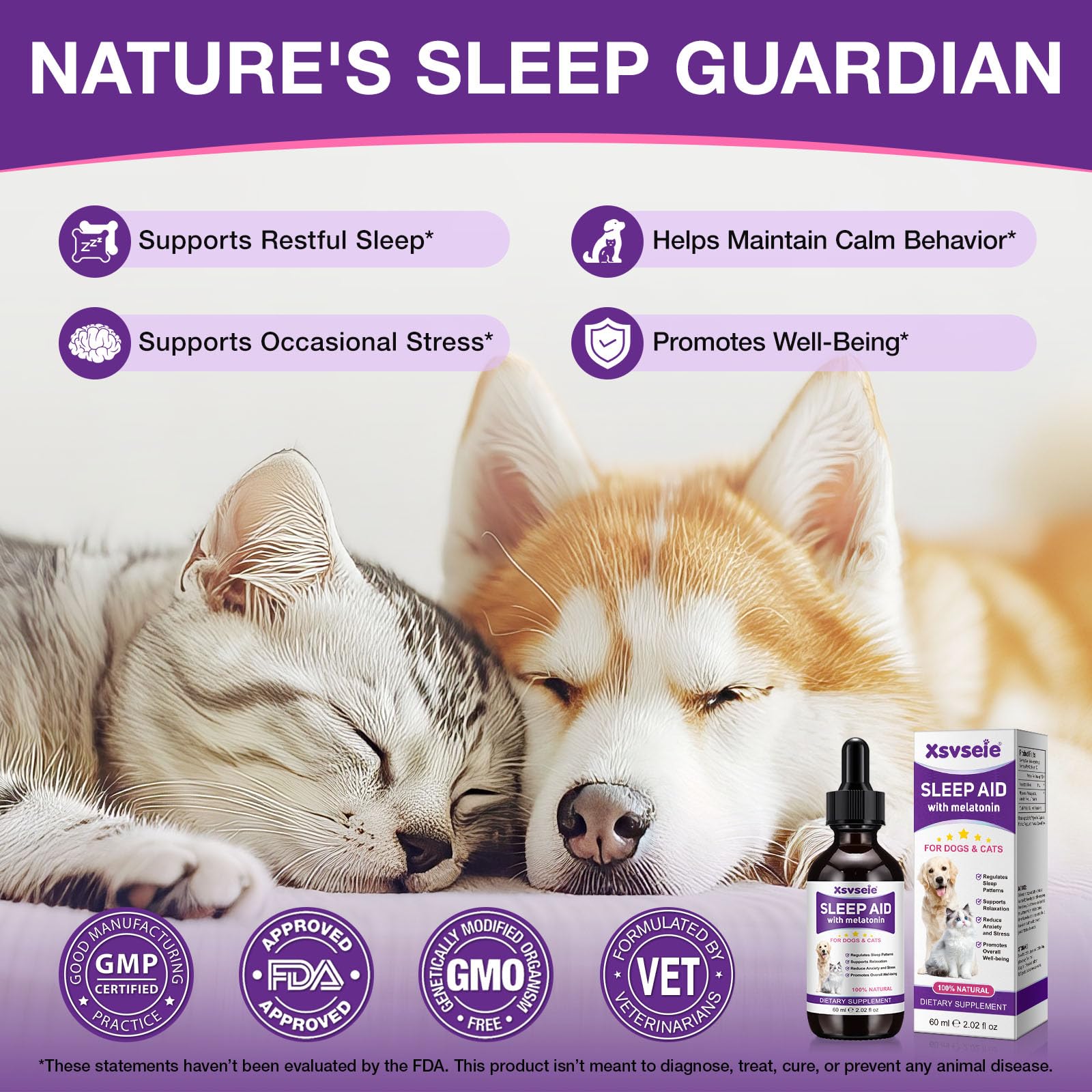 VOFANK Melatonin 2oz Chicken Flavor label highlights palatable option.