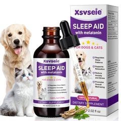 VOFANK Melatonin for Pets bottle pour showing easy dosing for calmer pets.