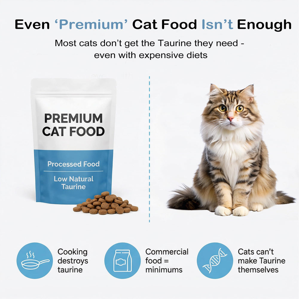 Vogholic Taurine Powder for Cats mixing into food demonstrates stress-free topper use.