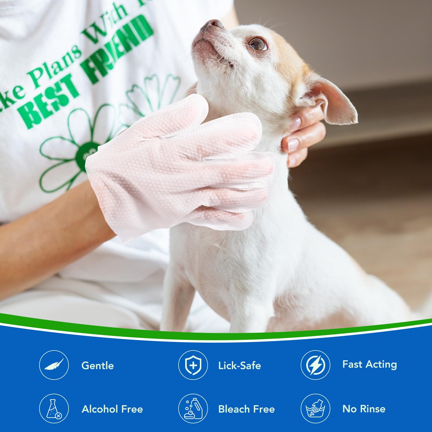 VOISEN Pet Glove Wipes glove design showing flexible cleaning around paws and face.