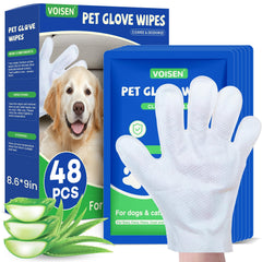 VOISEN Pet Glove Wipes package close-up for quick grooming on the go.