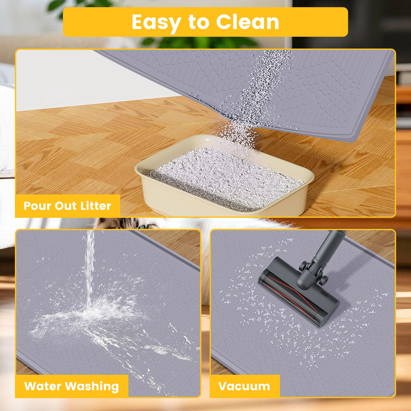 Vokolesd easy-clean silicone surface resists litter sticking and cleans quickly.