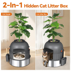 Vokolesd hidden litter box with faux plant and scoop keeps litter hidden and accessible