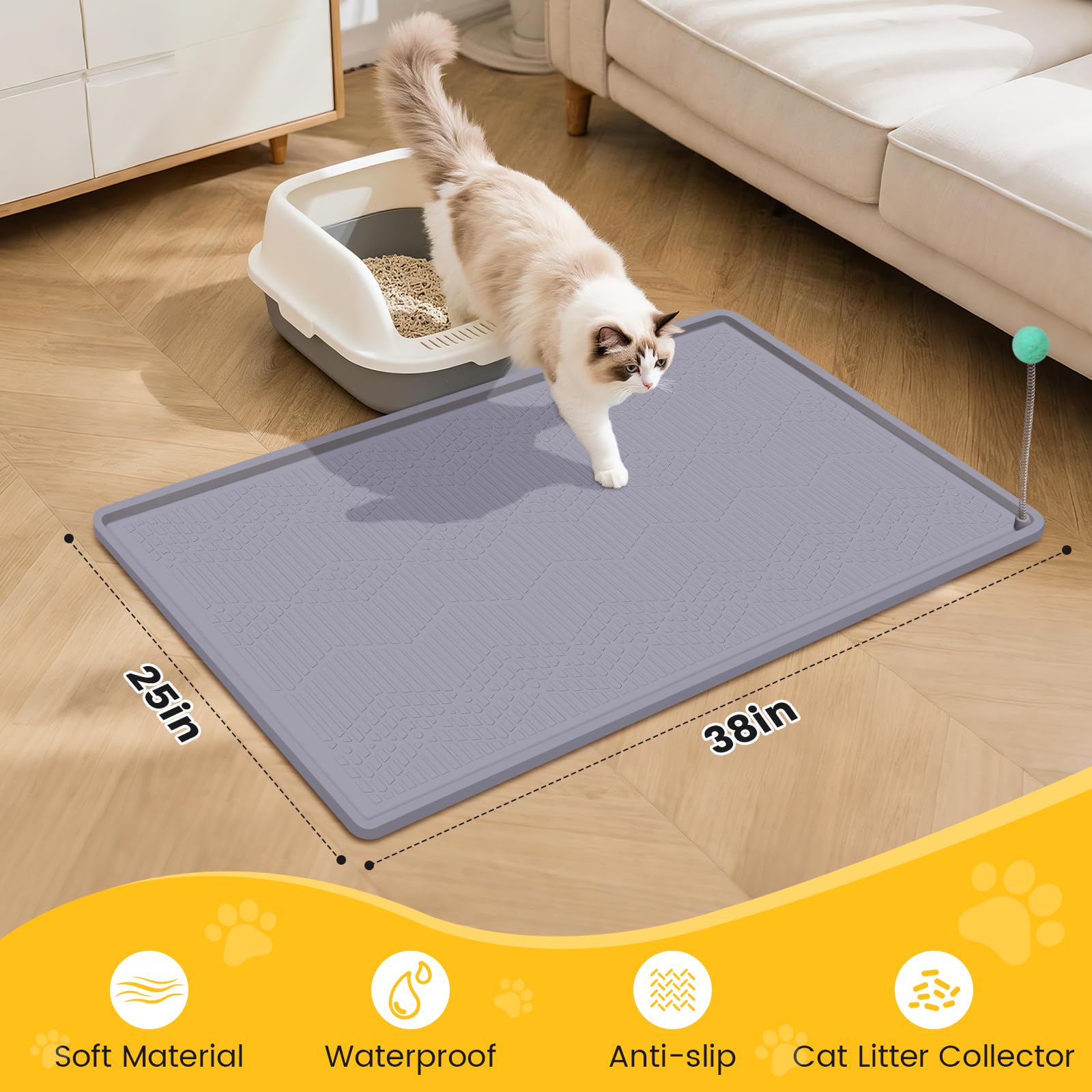 Vokolesd litter mat non-slip backing keeps it flat on hardwood or carpet.