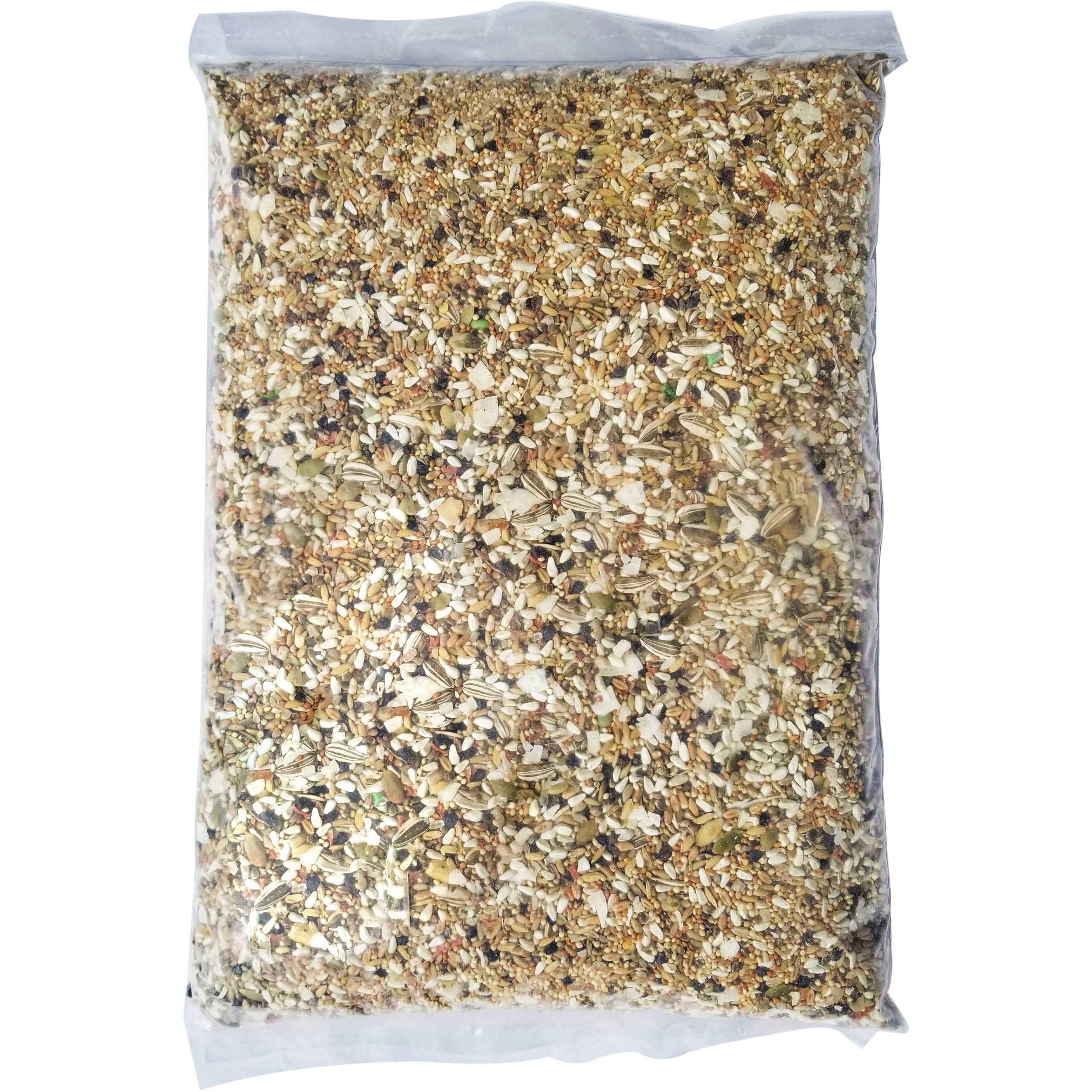 Close-up of diced carrots, papayas, and apples in Volkman Eclectus blend for natural fiber