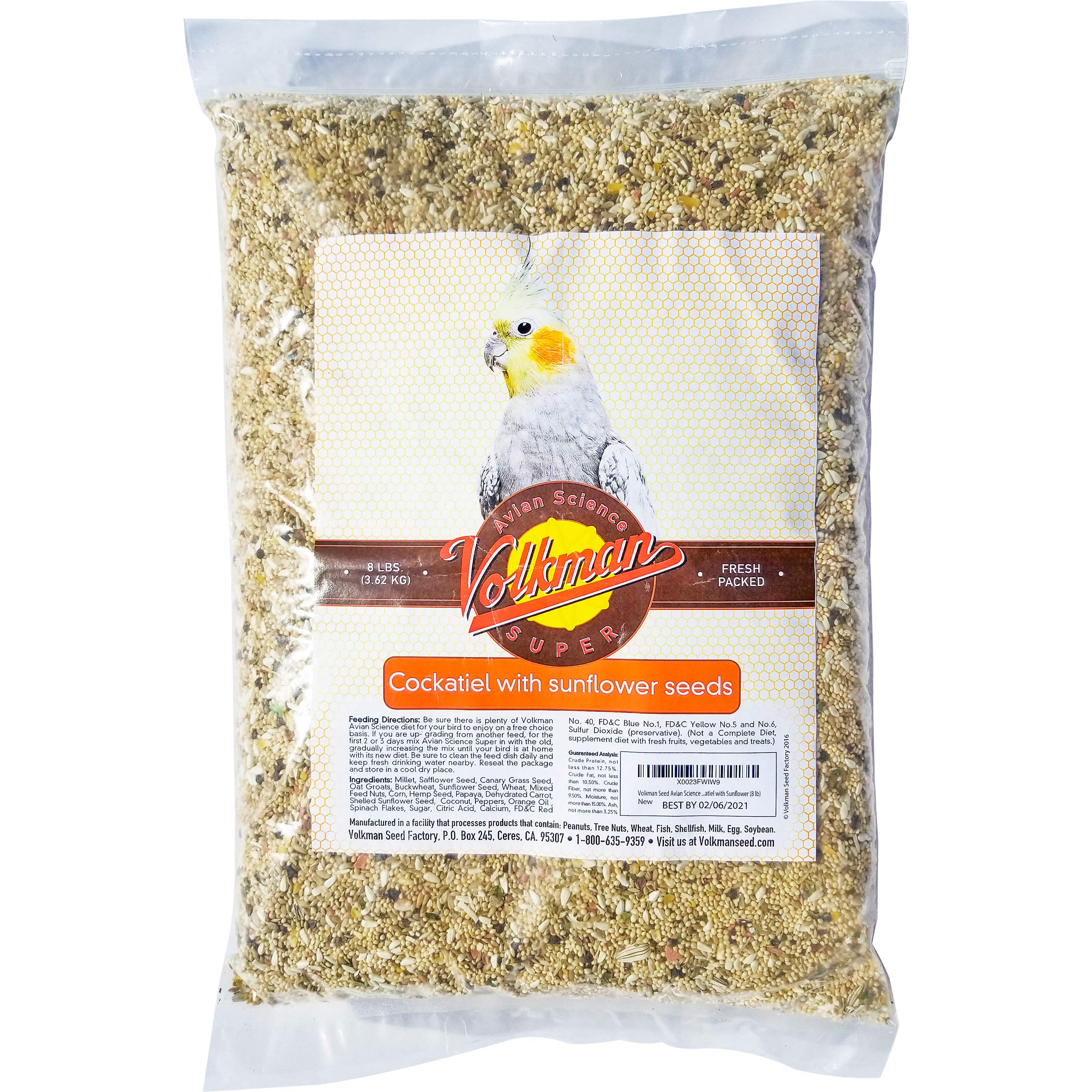 Volkman Seed Avian Science cockatiel sunflower bowl showing textures and foraging appeal