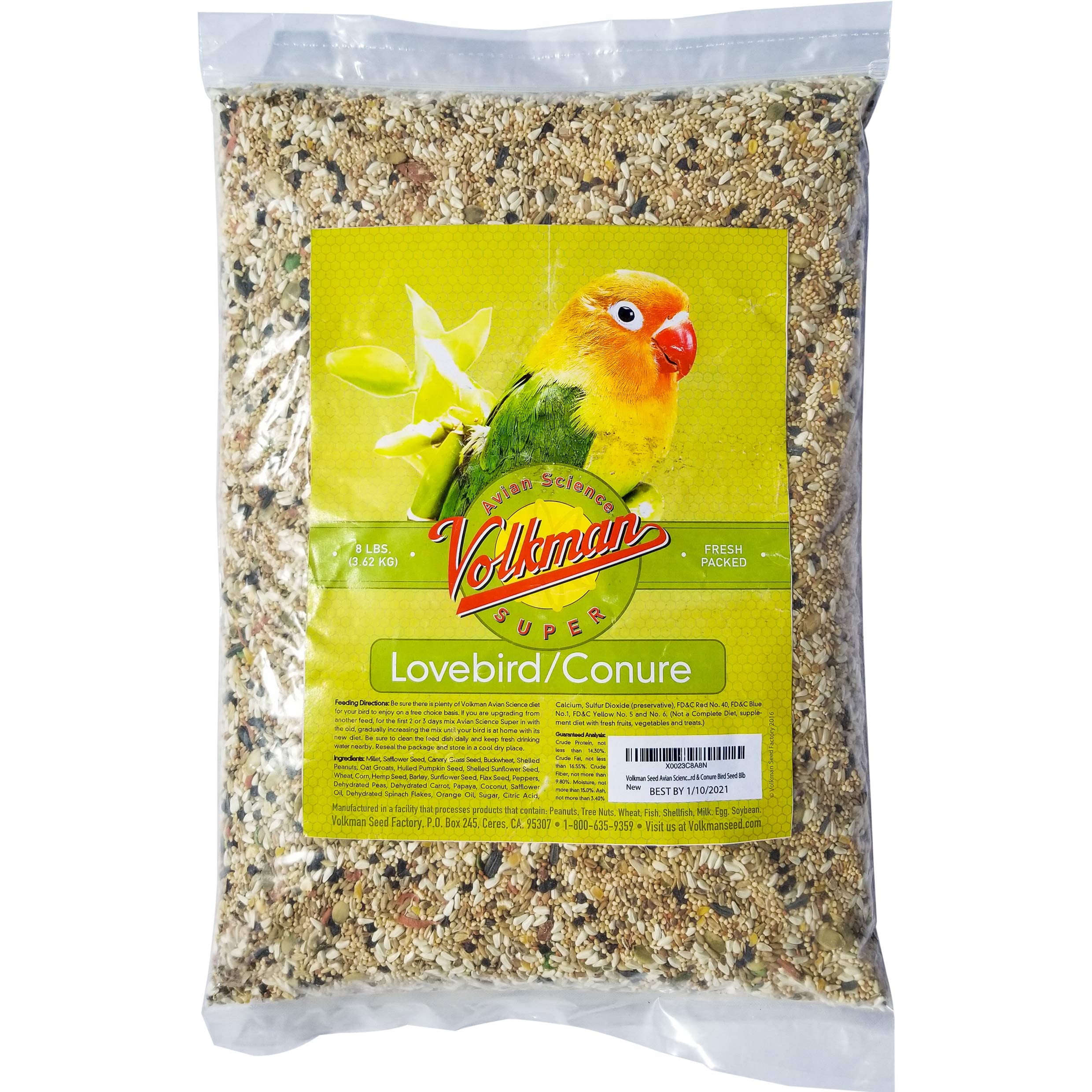 Volkman Seed Avian Science Lovebird-Conure seed bag for daily energy and foraging variety.