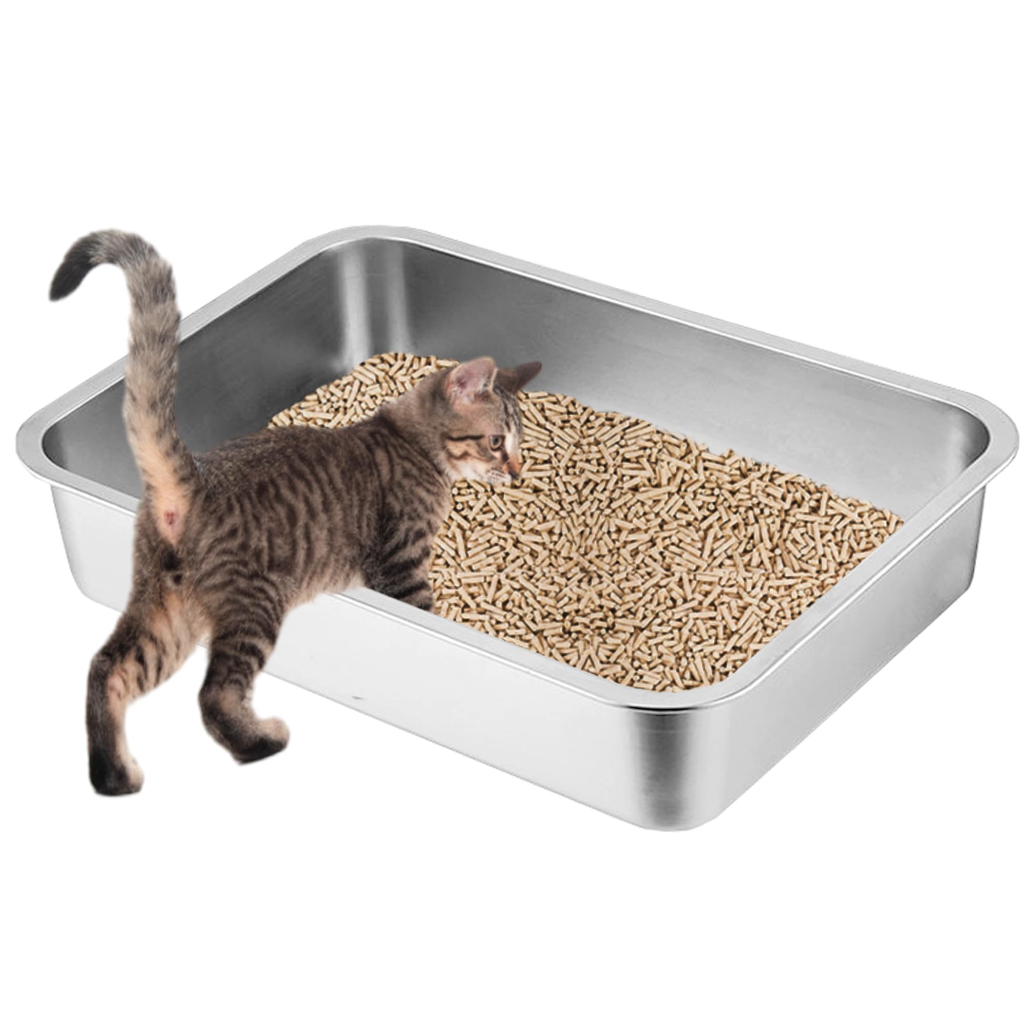 Volope stainless steel cat litter box multi-use potential includes bathing and storage.