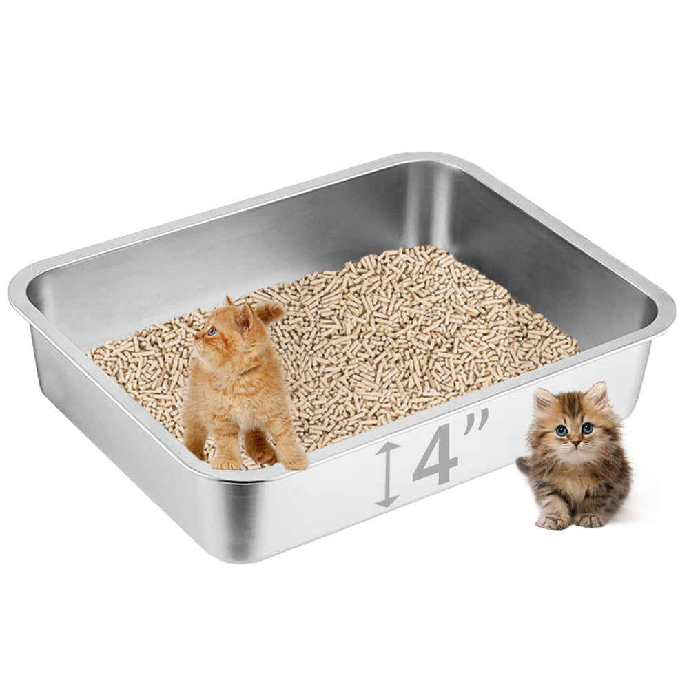 Volope stainless steel cat litter box overview shows compact, durable design for small spaces.