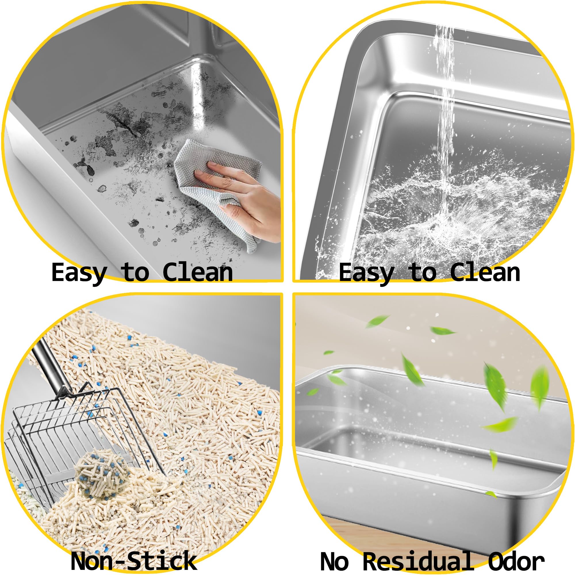 Volope stainless steel cat litter box edge close-up showcases smooth burr-free rolled edges.