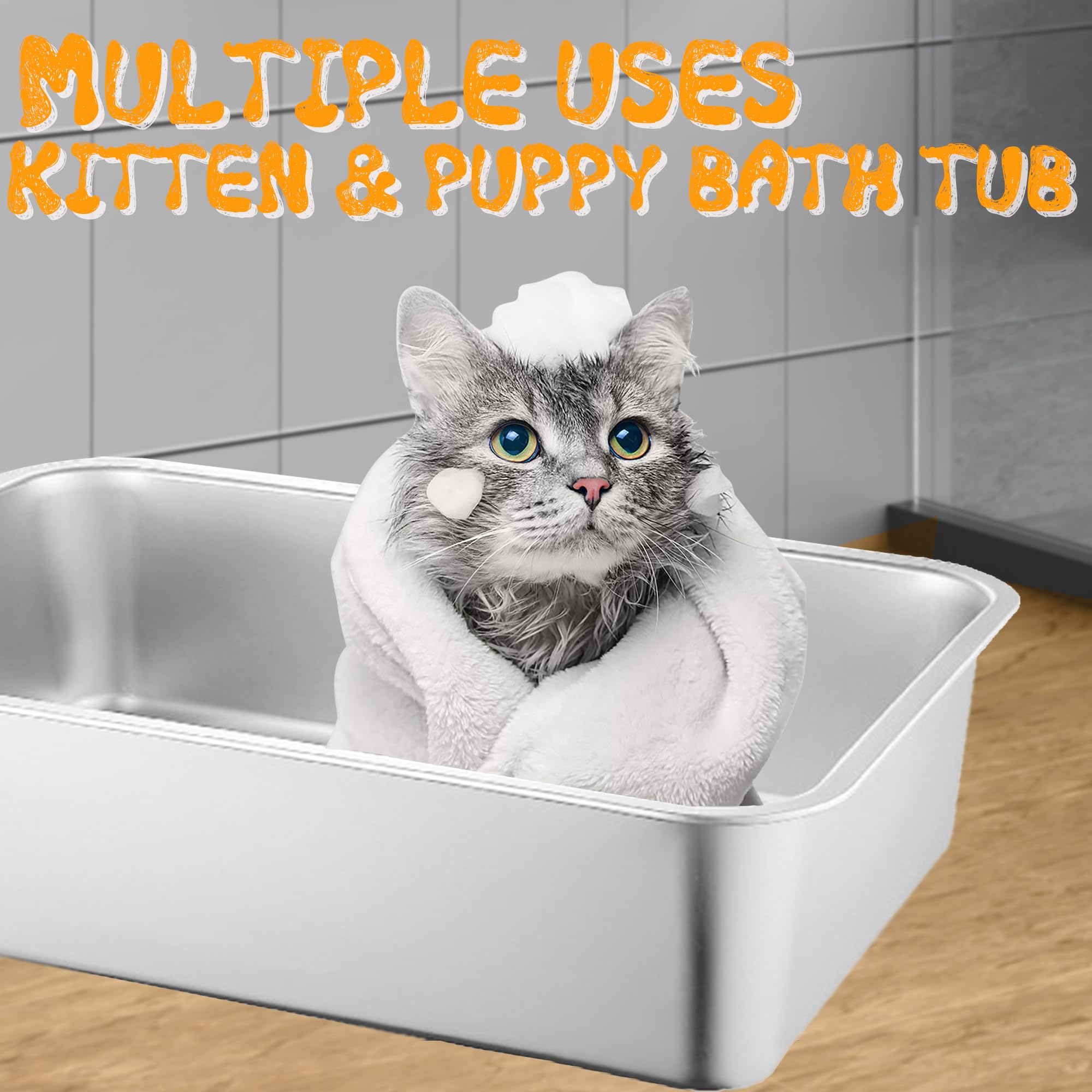 Volope stainless steel cat litter box size comparison demonstrates suitability for small pets.