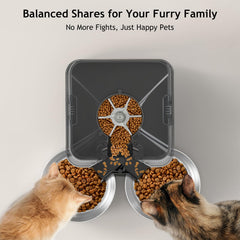 Voluas 6L kibble dispenser stores ample dry food for multiple meals.