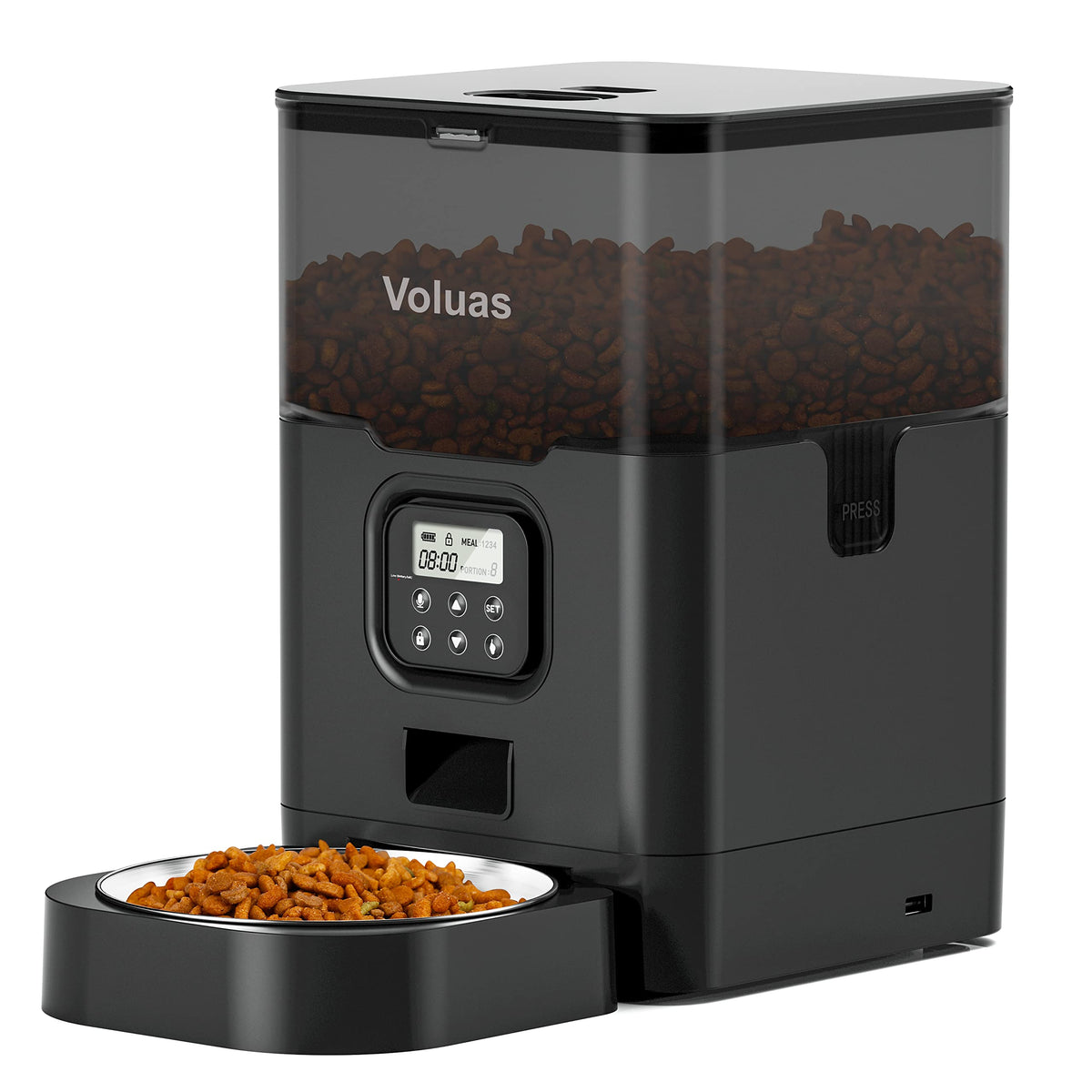 Voluas automatic cat feeder with four-meal timer for convenient pet meals.