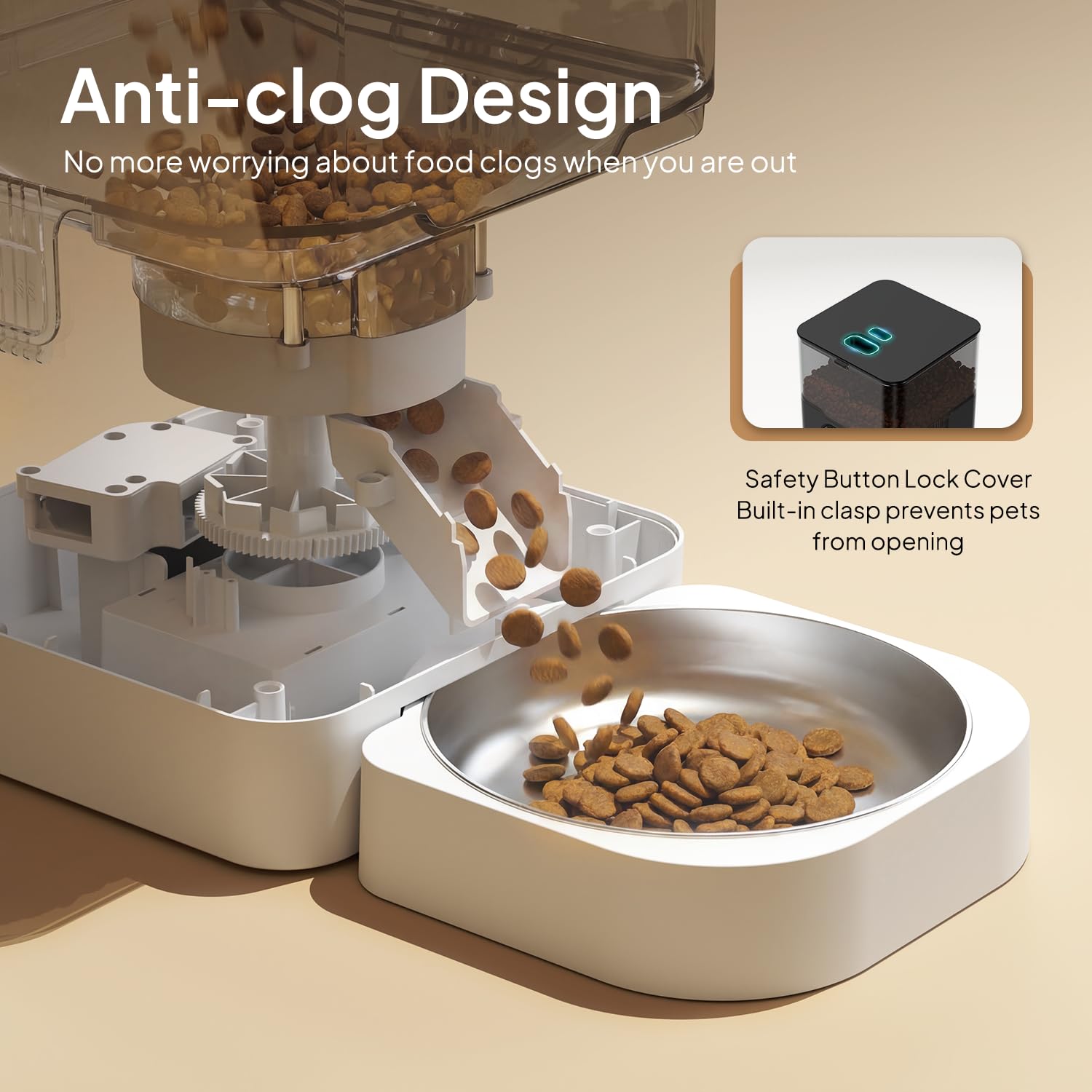 Voluas feeder on a desk setup showing easy scheduling for busy owners.