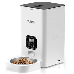 Voluas automatic cat feeder front view with 6L storage for ready meals.