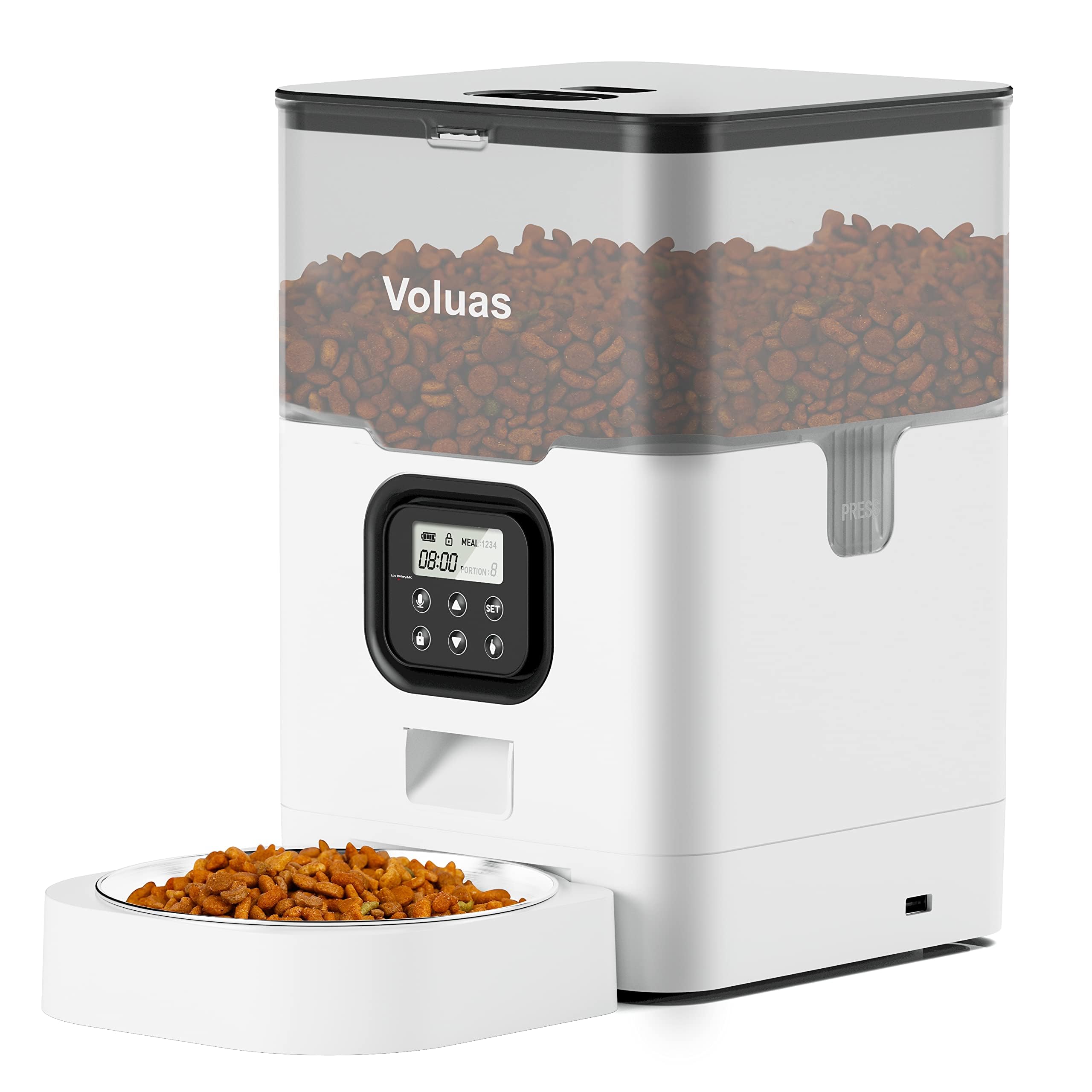 Voluas automatic feeder front view for reliable meals