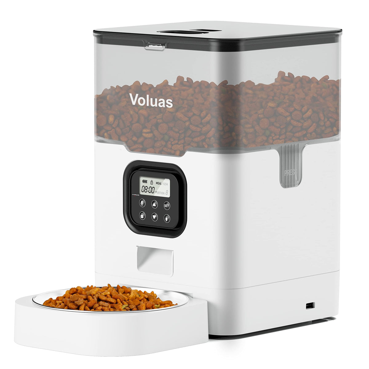 Voluas automatic feeder front view for reliable meals