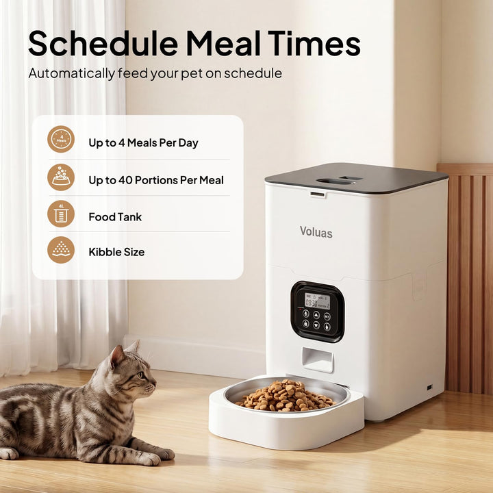 Voluas portion-control dispensing demonstrates precise meal sizing for pets.