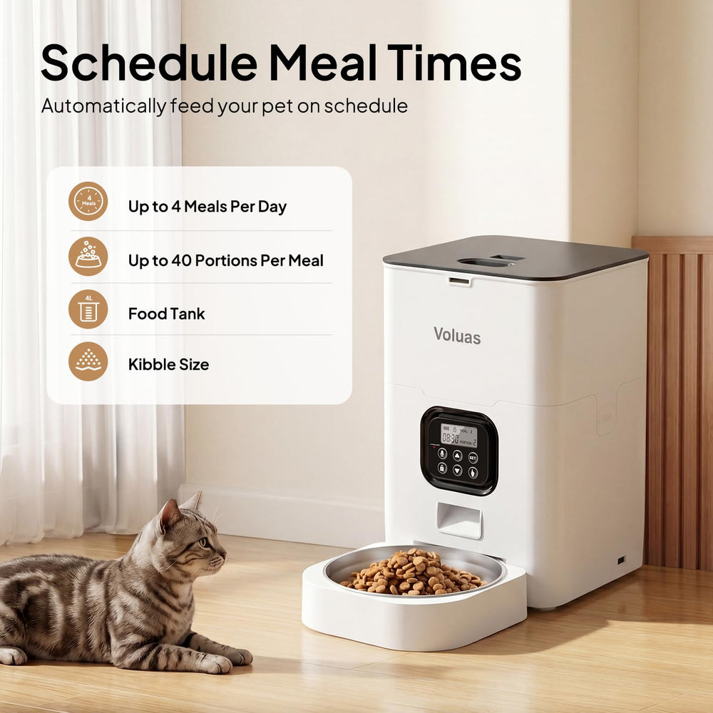 Voluas portion-control dispensing demonstrates precise meal sizing for pets.