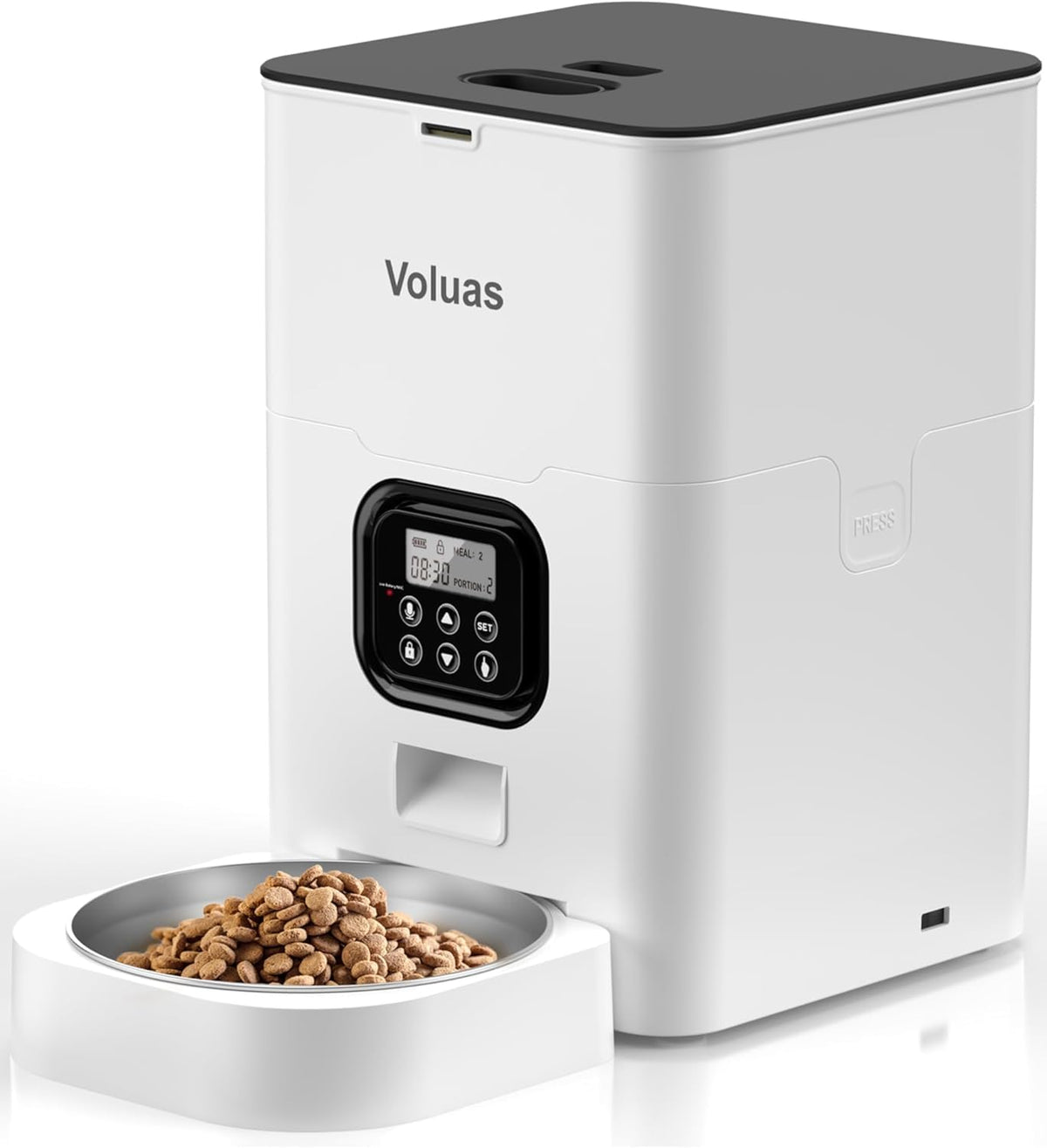 Voluas automatic feeder top view shows compact footprint for easy placement.