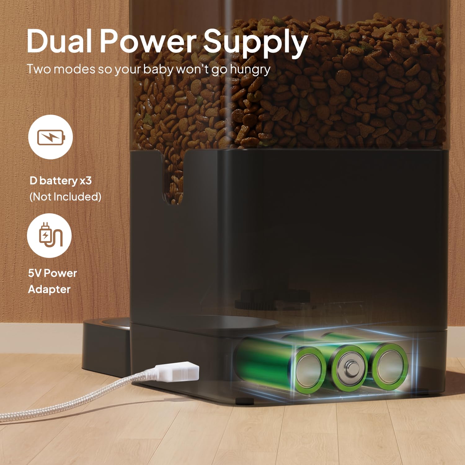 Voluas battery option demonstrates portable feeding during outages.