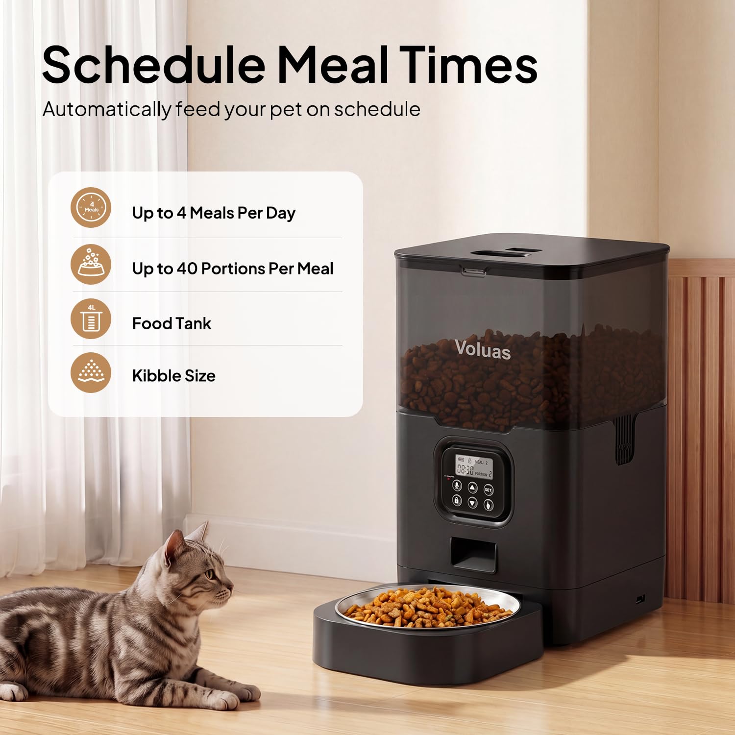 Voluas desiccant compartment view ensures kibble freshness.