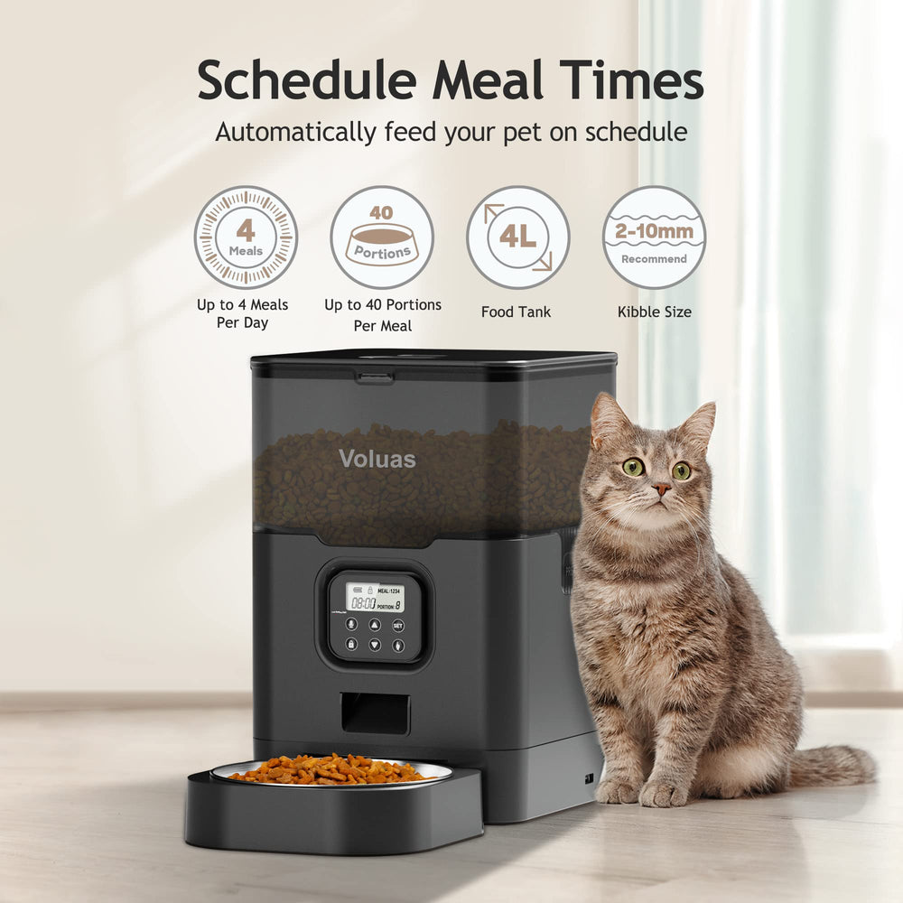 Voluas cat feeder timer dispenser for precise portions during daily routines.