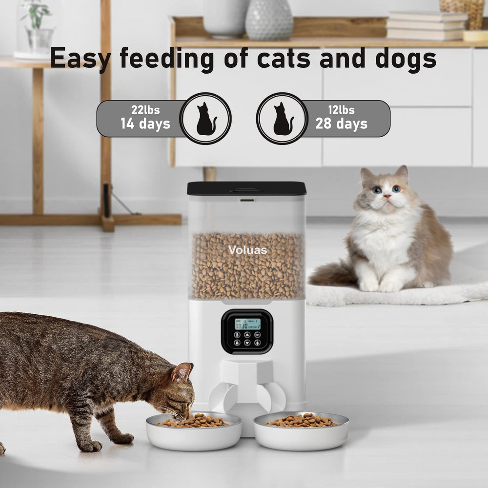Voluas double cat feeder showing meal divider and two bowls.