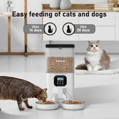 Voluas double cat feeder showing meal divider and two bowls.