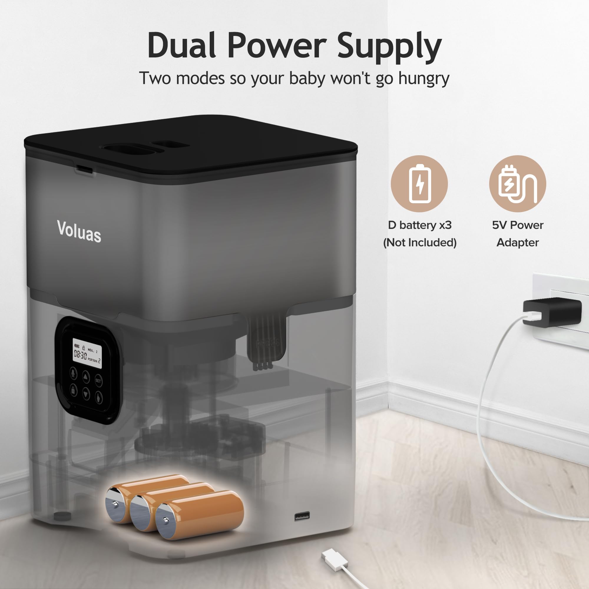 Voluas reliable kibble dispensing design supports small and medium pets.