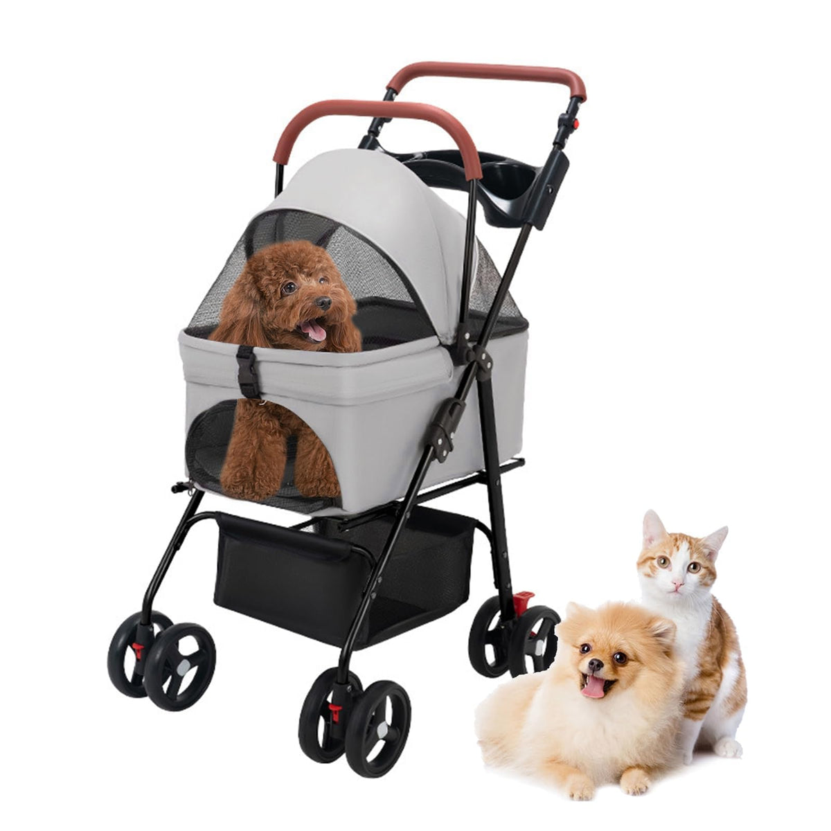 VOCRVSJY pet stroller with 4 wheels for smooth travel and stable support.