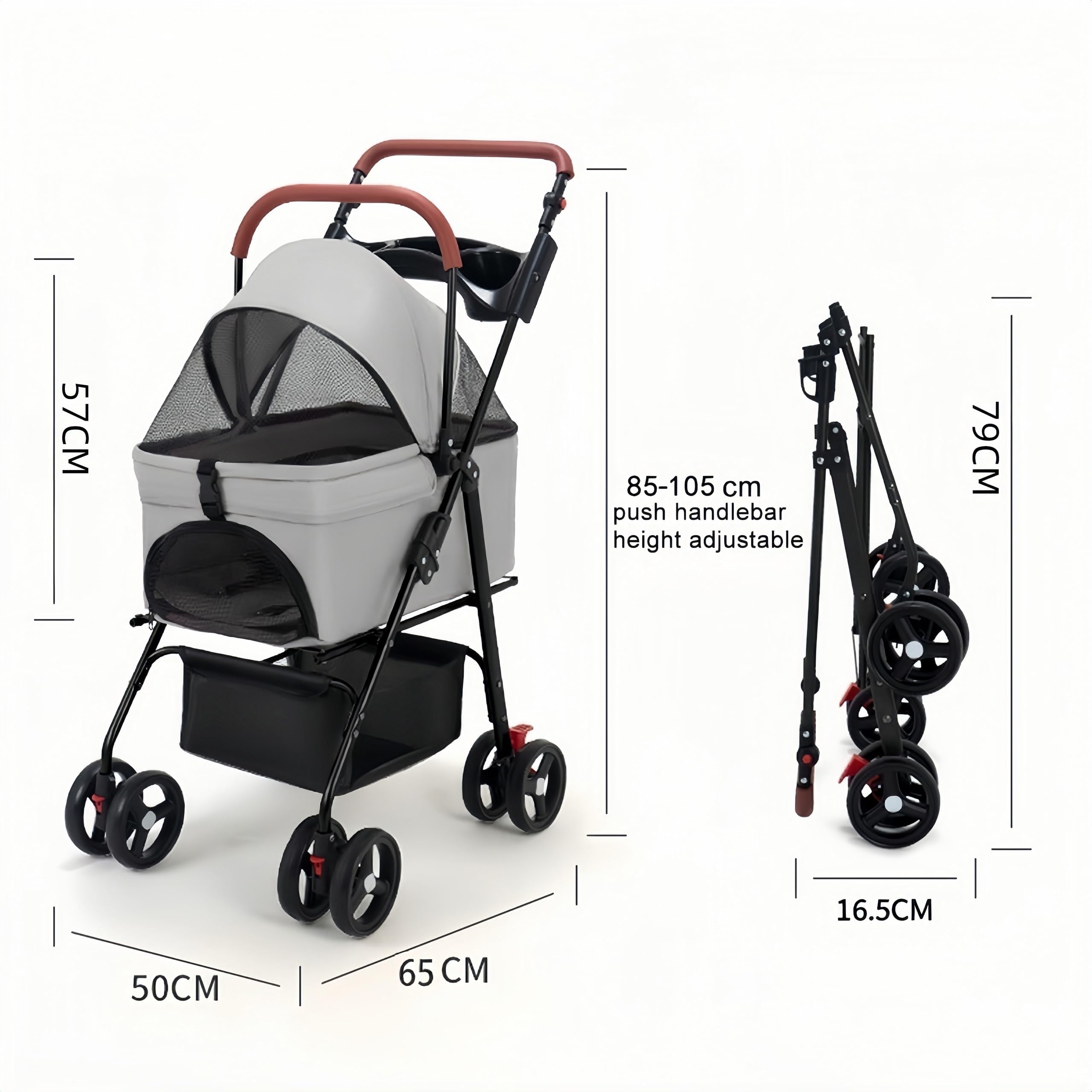 VOCRVSJY adjustable-handle stroller provides ergonomic grip for comfortable walking.